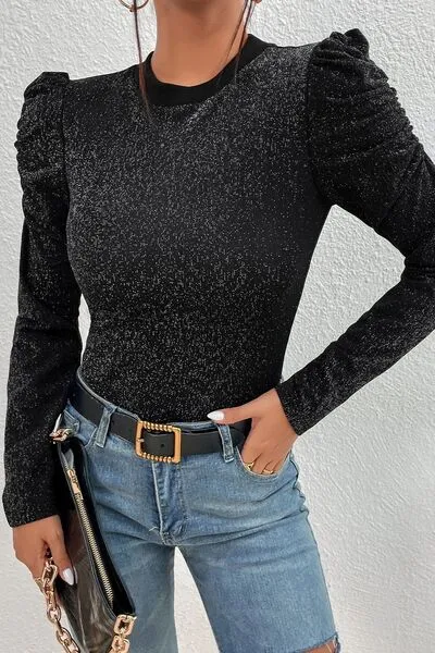 TEEK - Black Metallic Puff Sleeve Blouse