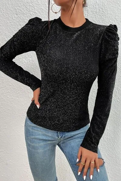 TEEK - Black Metallic Puff Sleeve Blouse