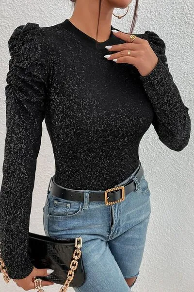 TEEK - Black Metallic Puff Sleeve Blouse