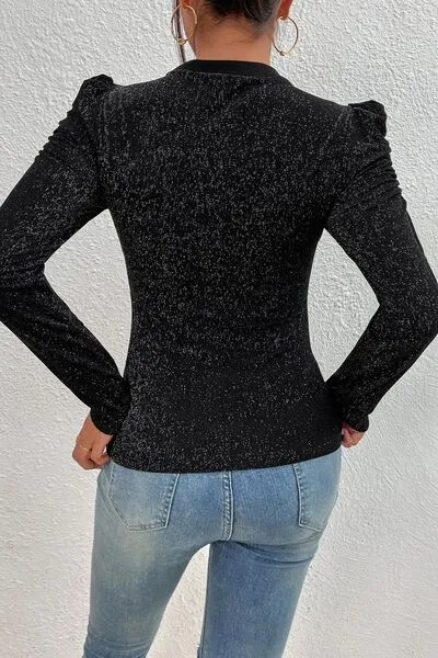 TEEK - Black Metallic Puff Sleeve Blouse