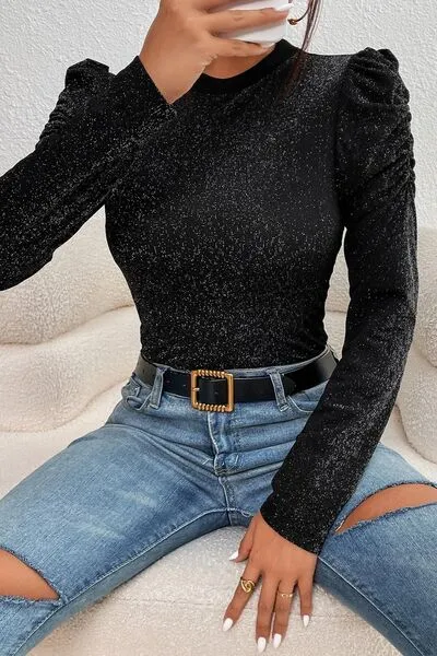 TEEK - Black Metallic Puff Sleeve Blouse