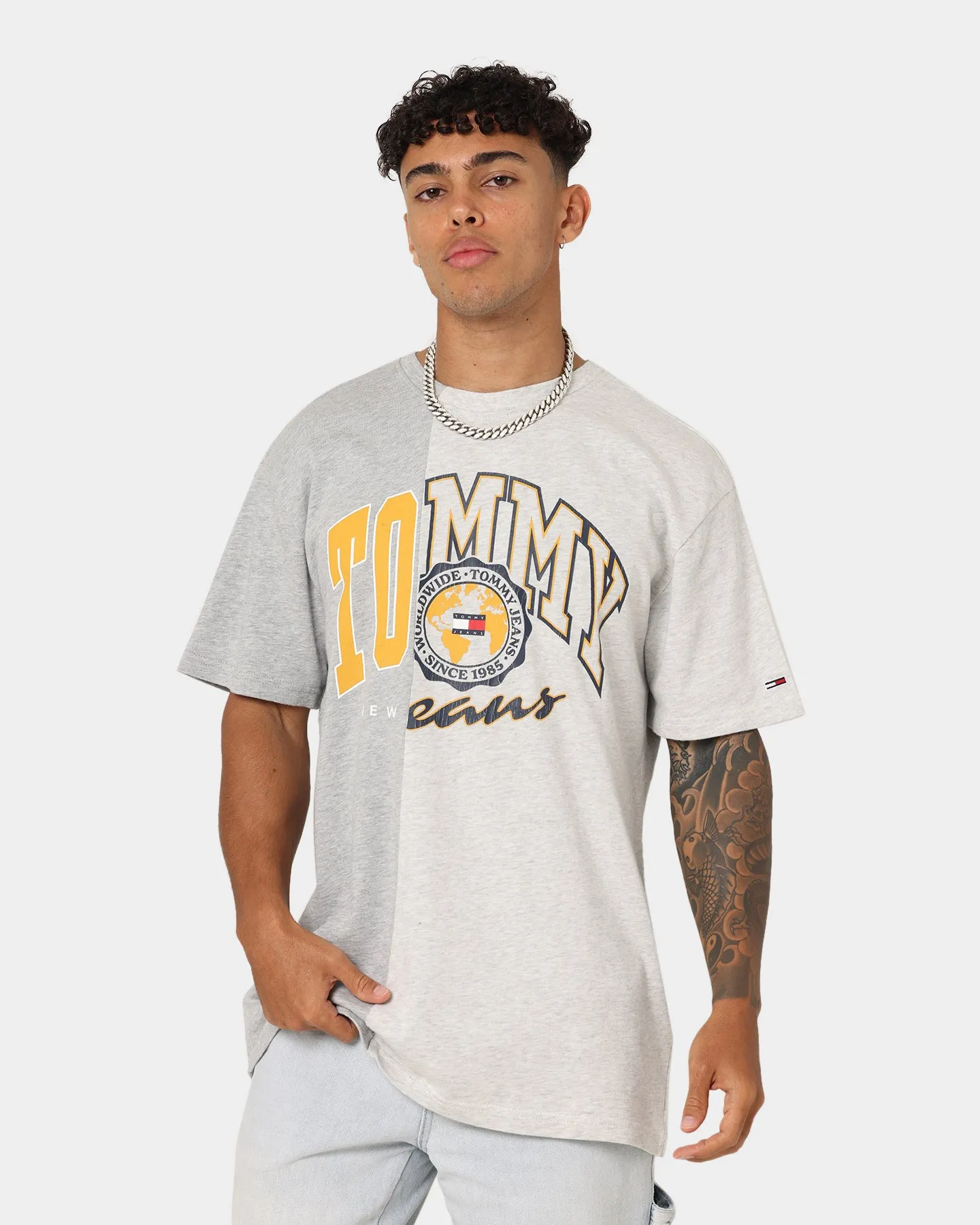 Tommy Jeans Half N Half College T-Shirt Silver Grey Heather