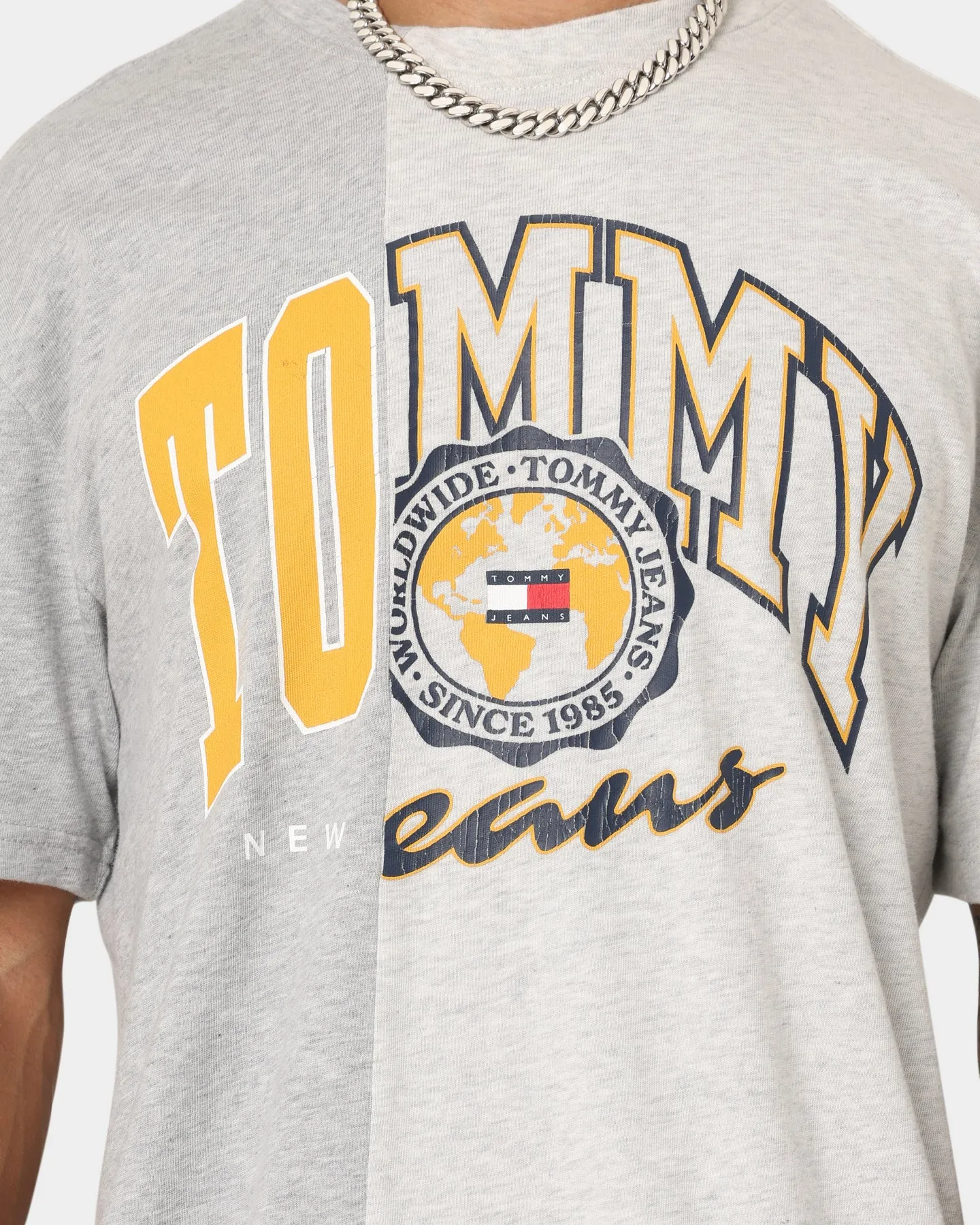 Tommy Jeans Half N Half College T-Shirt Silver Grey Heather