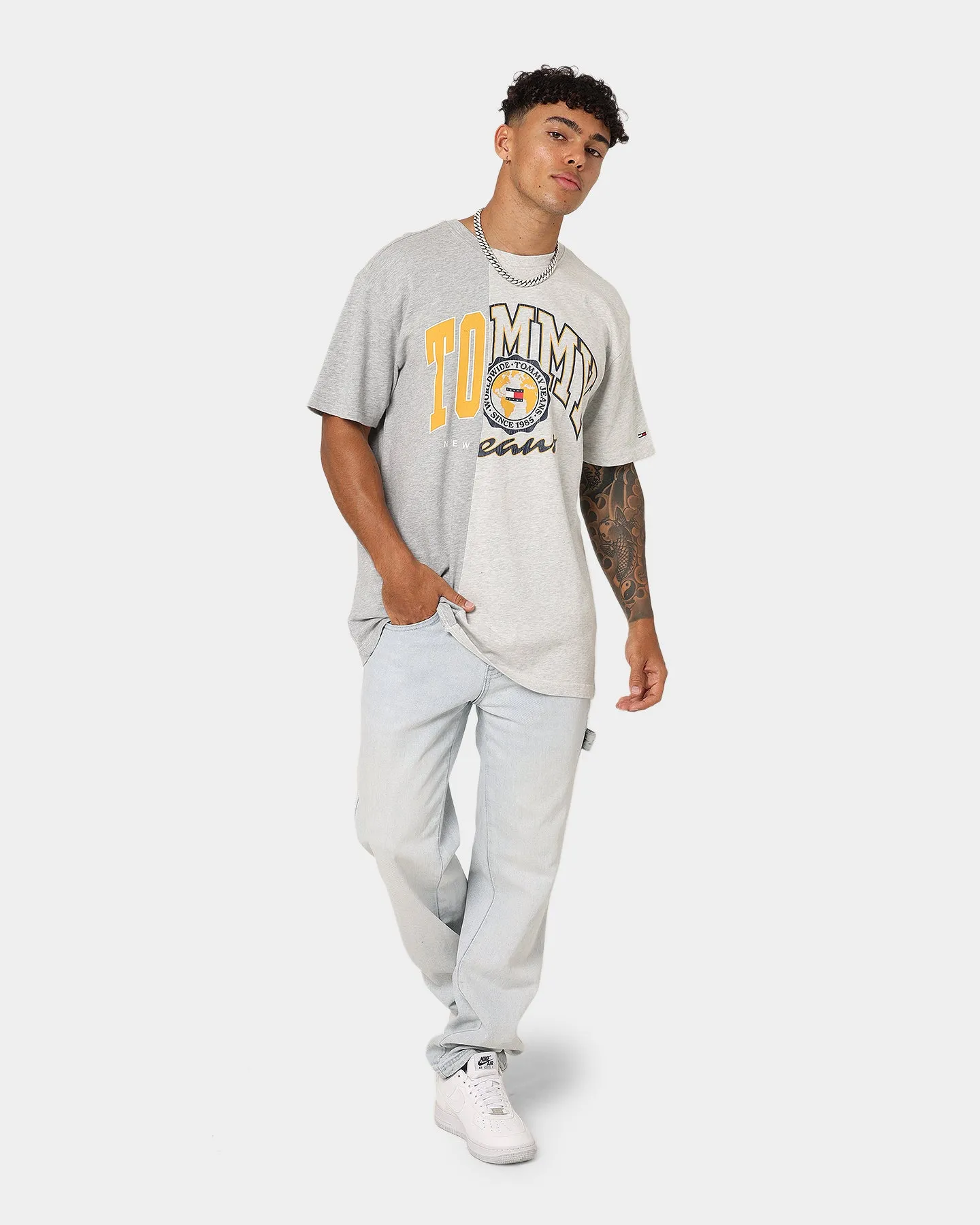 Tommy Jeans Half N Half College T-Shirt Silver Grey Heather