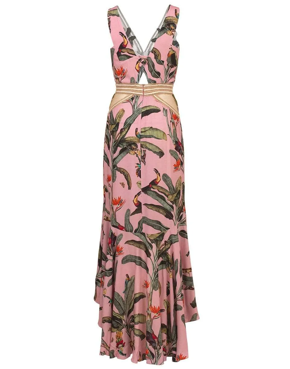 Tropical Print Belted Midi Dress