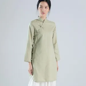 Vintage Plate Buttons Long Blouse