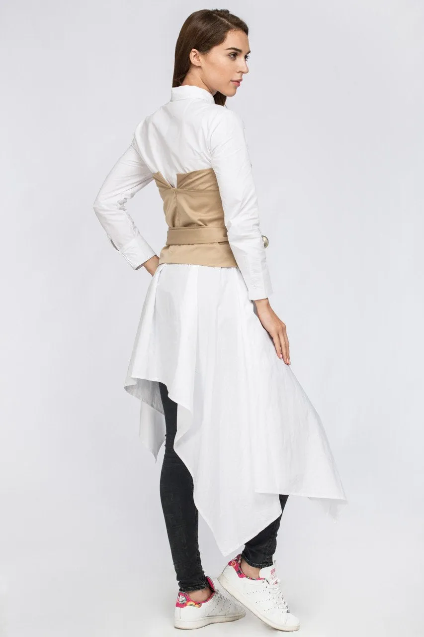 White Belt Corset Midi Dress