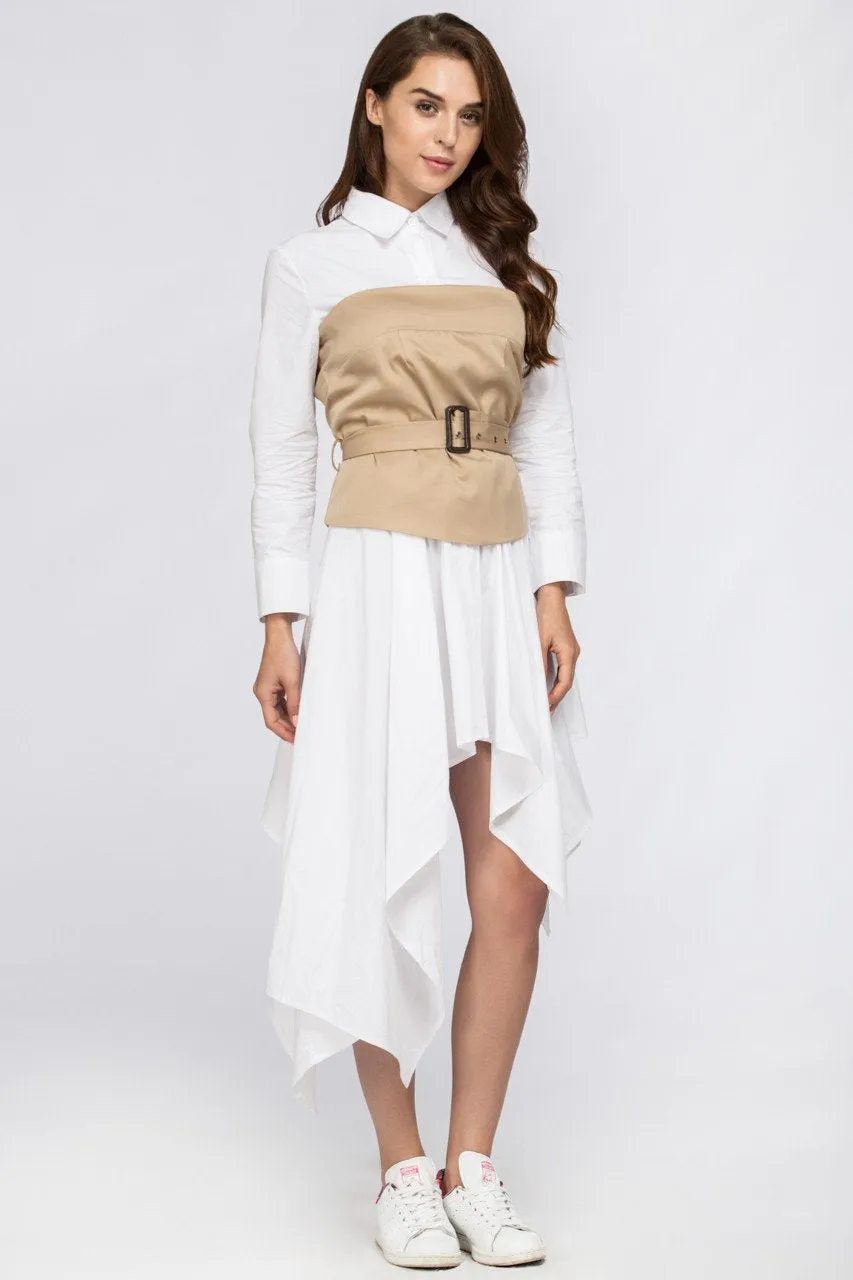 White Belt Corset Midi Dress