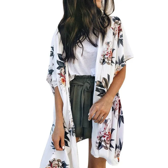 White Floral Kimono