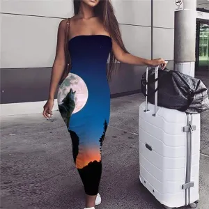Wolf Dress Women Animal 3d Print Anime Party Moon Sundress Tree sleeveless