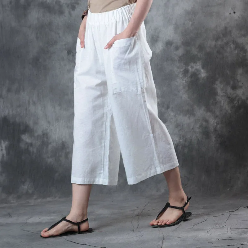 Women's Loose Red Linen Wide-leg Pants Casual Summer Trousers