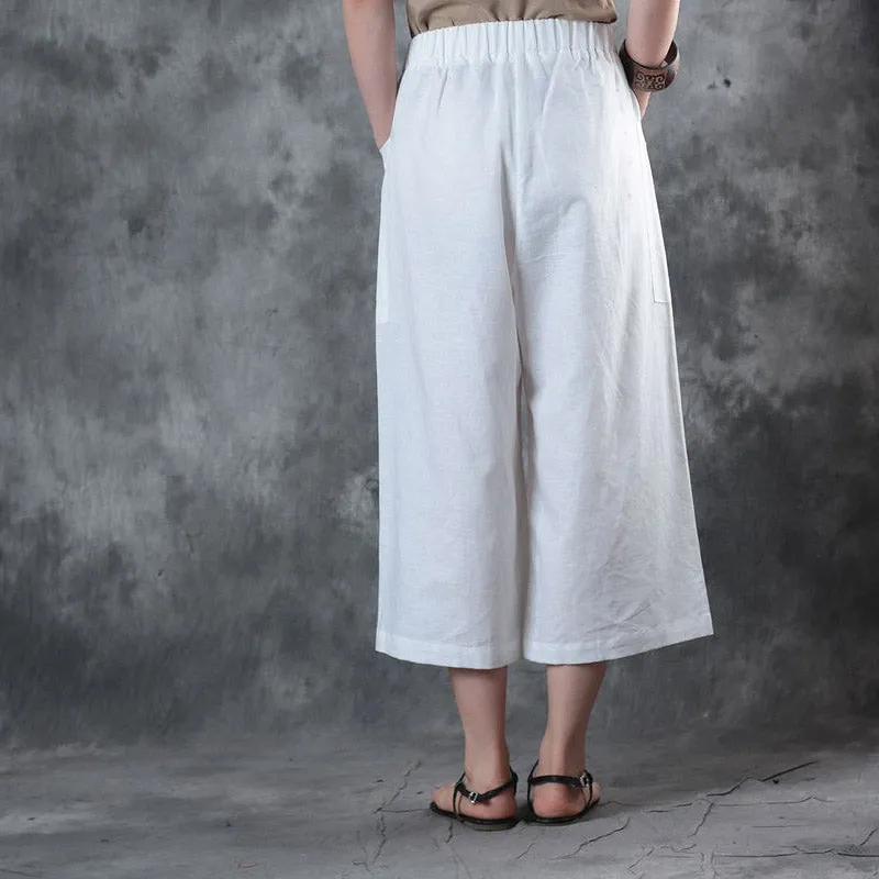 Women's Loose Red Linen Wide-leg Pants Casual Summer Trousers