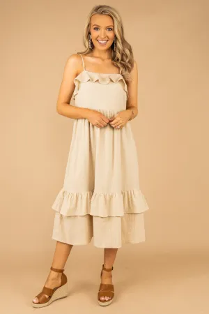You're Too Kind Tan Brown Tiered Midi Dress