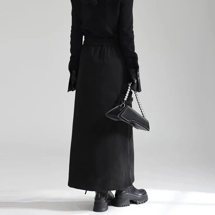 Zip It Up Asymmetrical Midi Skirt – Edgy Black