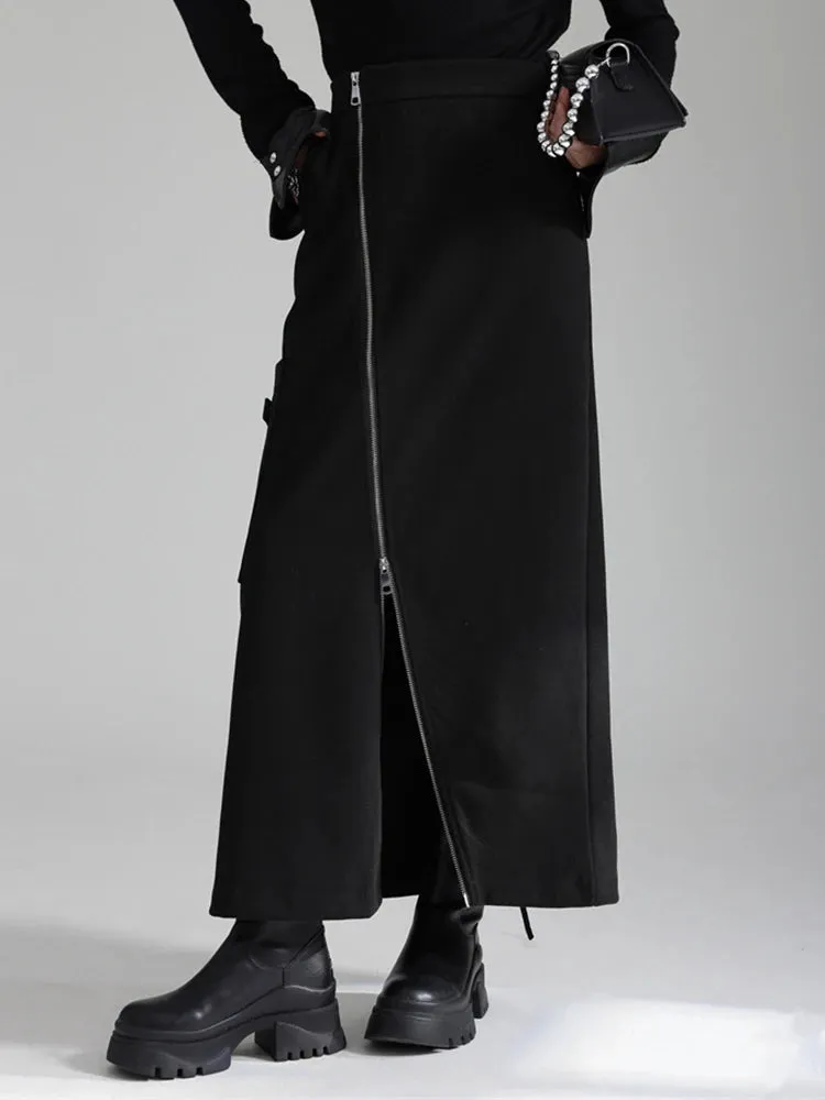 Zip It Up Asymmetrical Midi Skirt – Edgy Black
